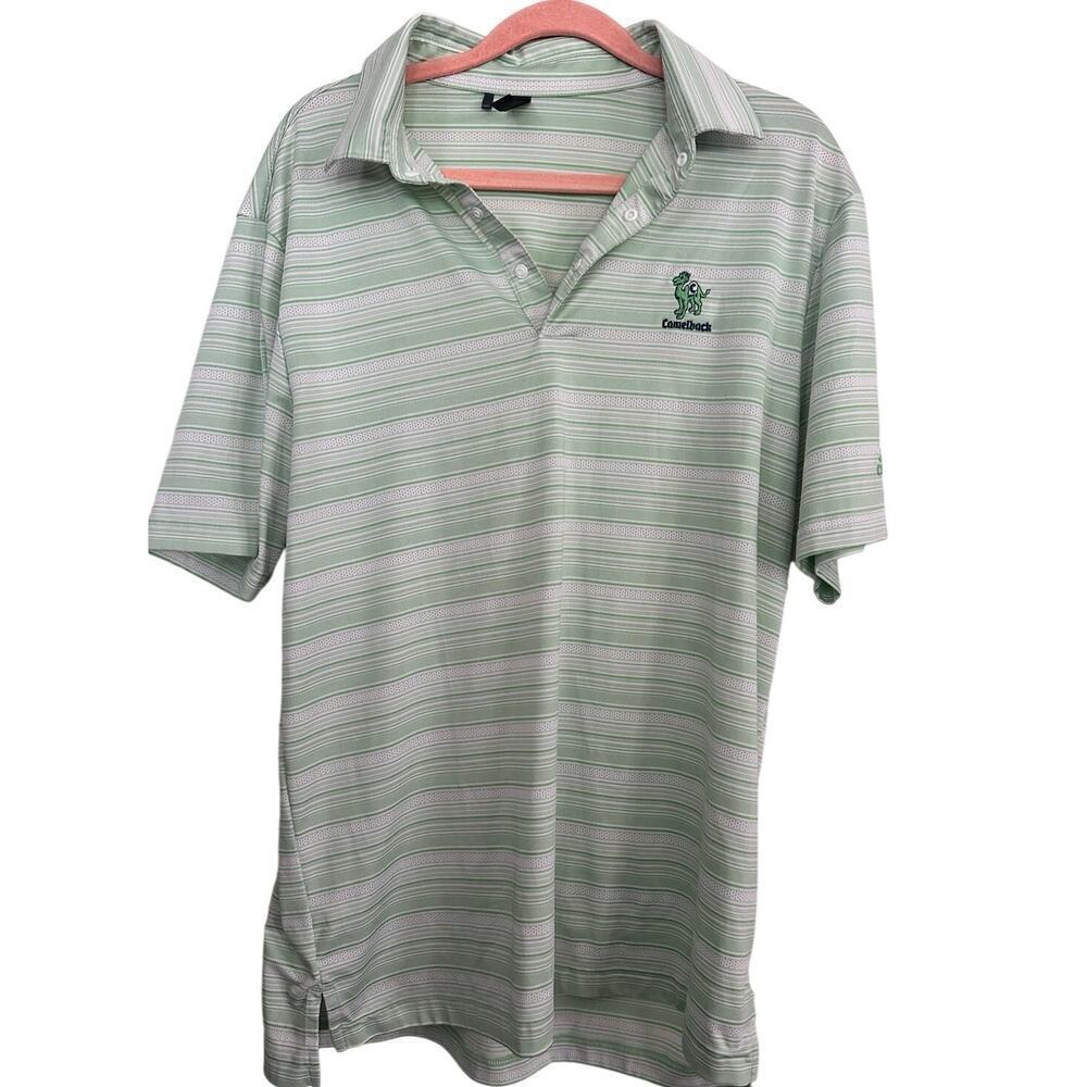 Adidas Men's Green Camelback Striped Print Polo Shirt Size Medium